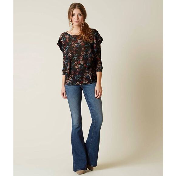 Free People Dock Street Black Floral Ruffle Blouse Womens Small - Picture 8 of 8